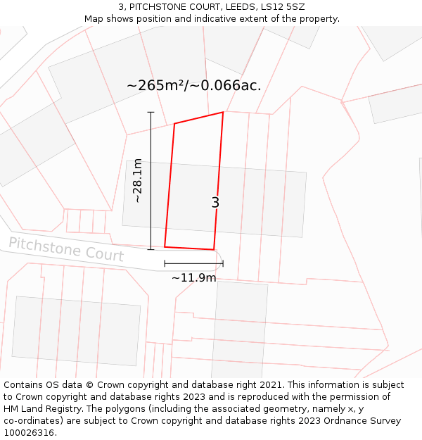 3, PITCHSTONE COURT, LEEDS, LS12 5SZ: Plot and title map