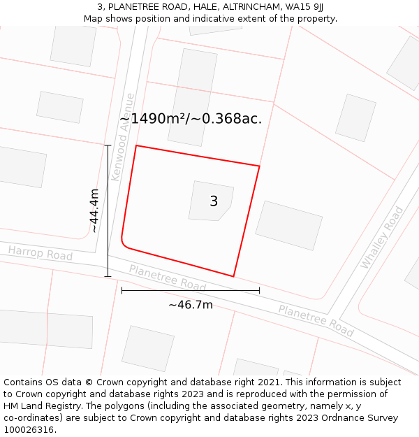 3, PLANETREE ROAD, HALE, ALTRINCHAM, WA15 9JJ: Plot and title map