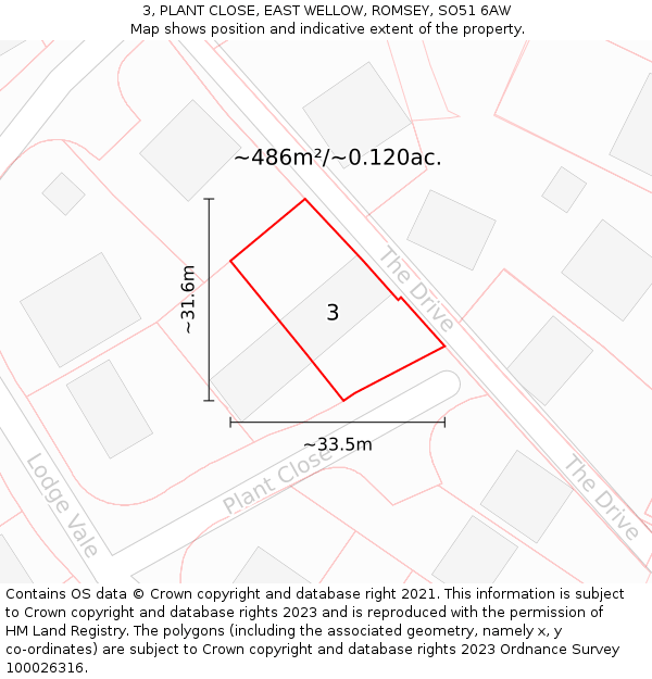 3, PLANT CLOSE, EAST WELLOW, ROMSEY, SO51 6AW: Plot and title map