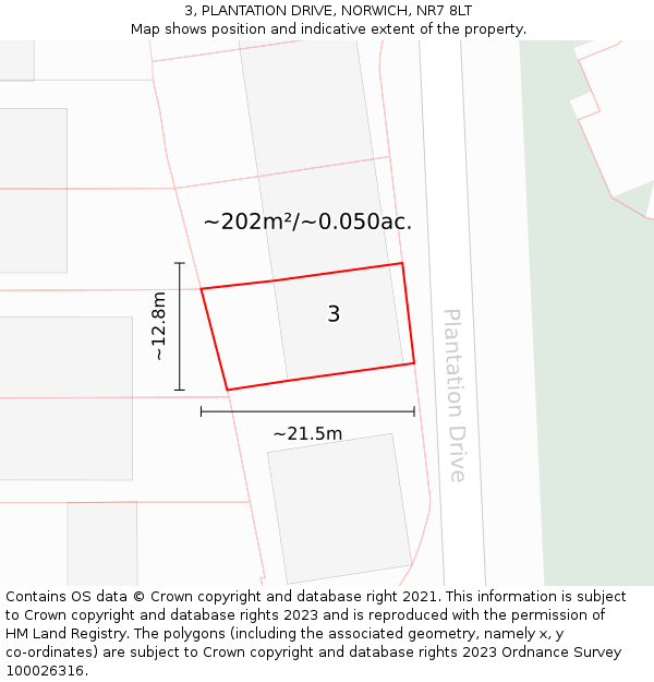 3, PLANTATION DRIVE, NORWICH, NR7 8LT: Plot and title map