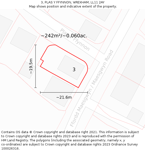 3, PLAS Y FFYNNON, WREXHAM, LL11 2AY: Plot and title map