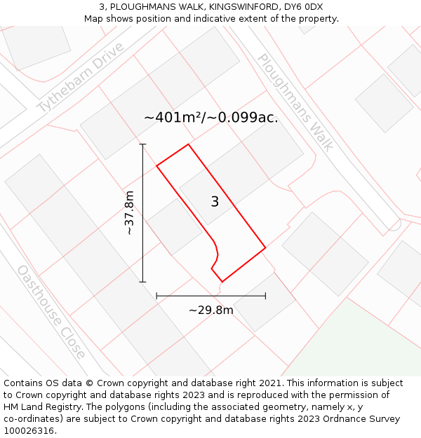 3, PLOUGHMANS WALK, KINGSWINFORD, DY6 0DX: Plot and title map