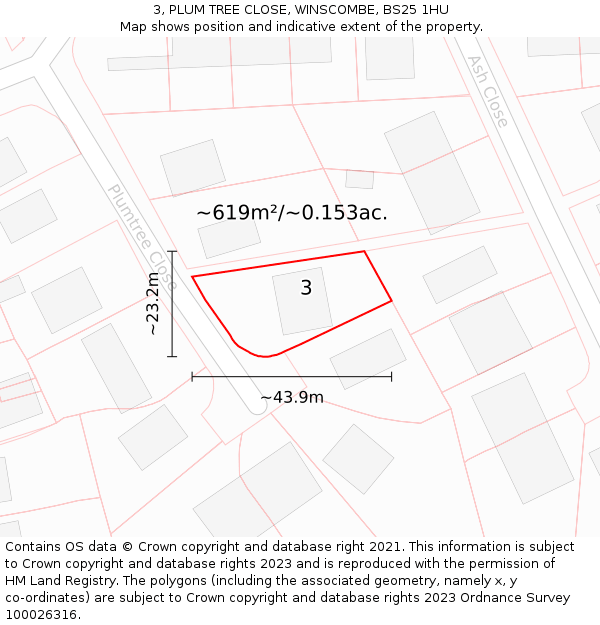 3, PLUM TREE CLOSE, WINSCOMBE, BS25 1HU: Plot and title map