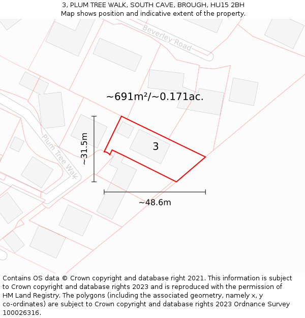 3, PLUM TREE WALK, SOUTH CAVE, BROUGH, HU15 2BH: Plot and title map