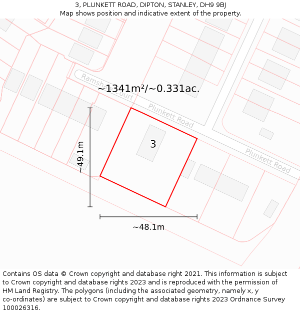 3, PLUNKETT ROAD, DIPTON, STANLEY, DH9 9BJ: Plot and title map
