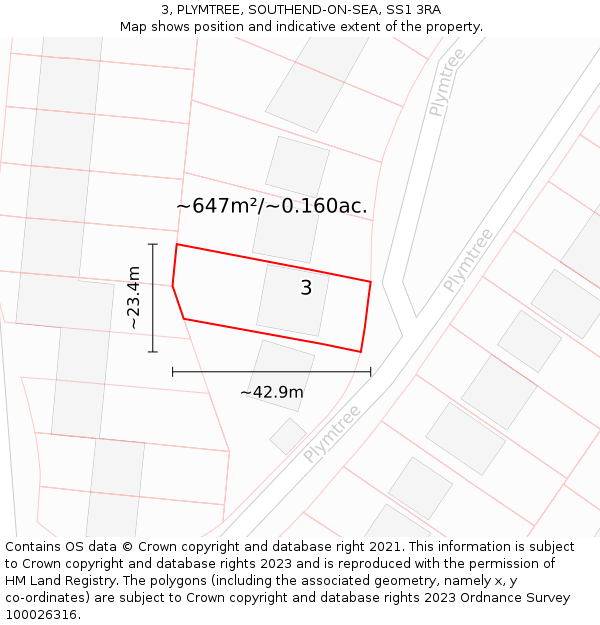 3, PLYMTREE, SOUTHEND-ON-SEA, SS1 3RA: Plot and title map
