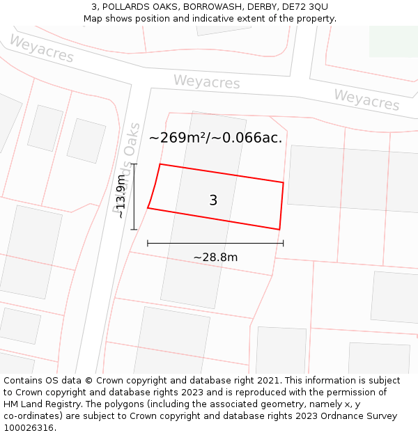 3, POLLARDS OAKS, BORROWASH, DERBY, DE72 3QU: Plot and title map