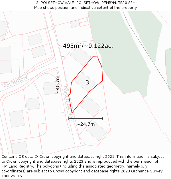 3, POLSETHOW VALE, POLSETHOW, PENRYN, TR10 8FH: Plot and title map