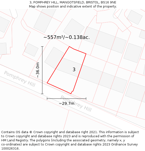 3, POMPHREY HILL, MANGOTSFIELD, BRISTOL, BS16 9NE: Plot and title map