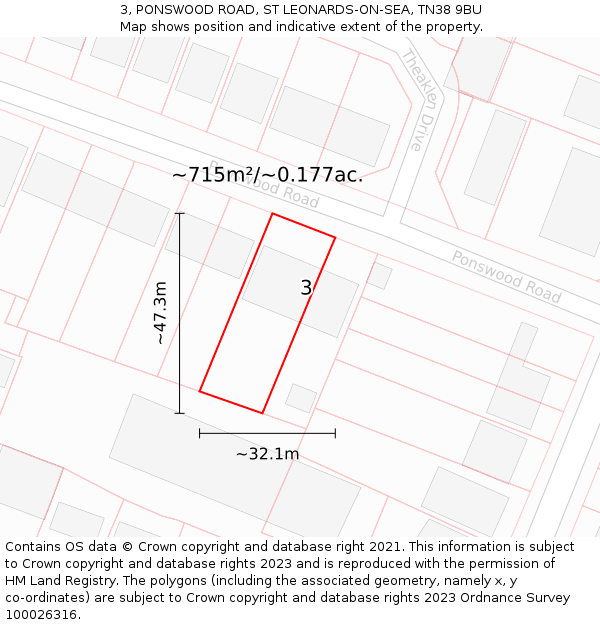 3, PONSWOOD ROAD, ST LEONARDS-ON-SEA, TN38 9BU: Plot and title map