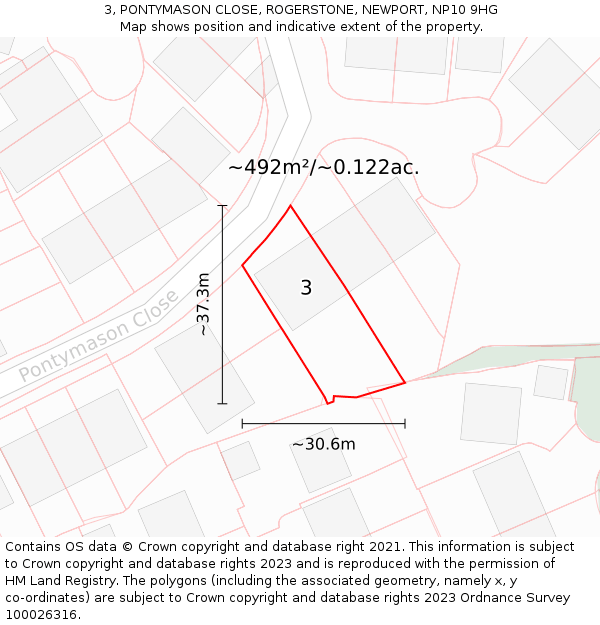 3, PONTYMASON CLOSE, ROGERSTONE, NEWPORT, NP10 9HG: Plot and title map