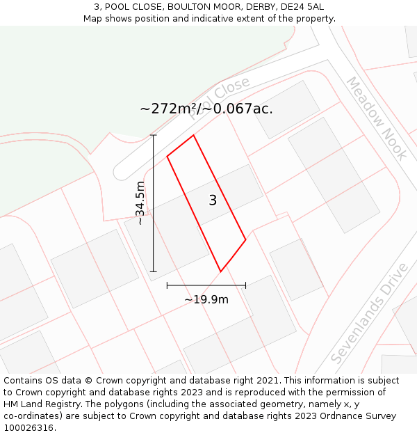 3, POOL CLOSE, BOULTON MOOR, DERBY, DE24 5AL: Plot and title map