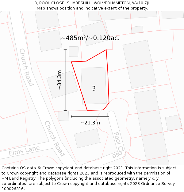 3, POOL CLOSE, SHARESHILL, WOLVERHAMPTON, WV10 7JL: Plot and title map