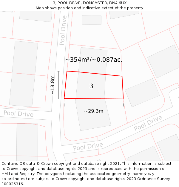 3, POOL DRIVE, DONCASTER, DN4 6UX: Plot and title map
