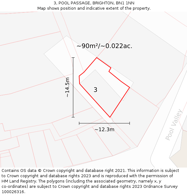 3, POOL PASSAGE, BRIGHTON, BN1 1NN: Plot and title map