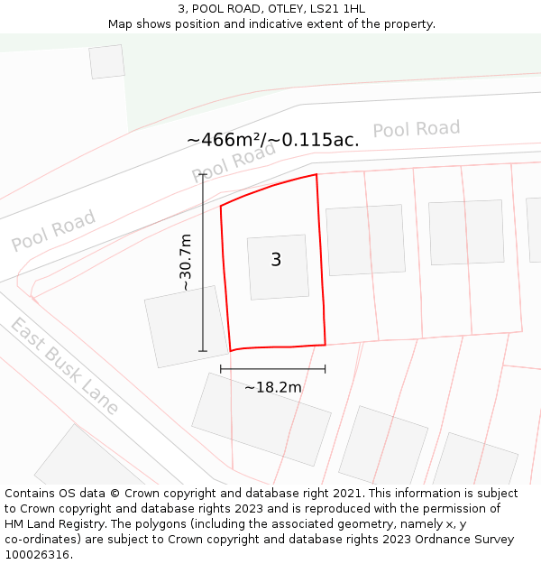 3, POOL ROAD, OTLEY, LS21 1HL: Plot and title map