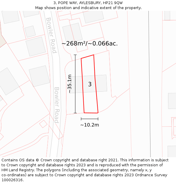 3, POPE WAY, AYLESBURY, HP21 9QW: Plot and title map