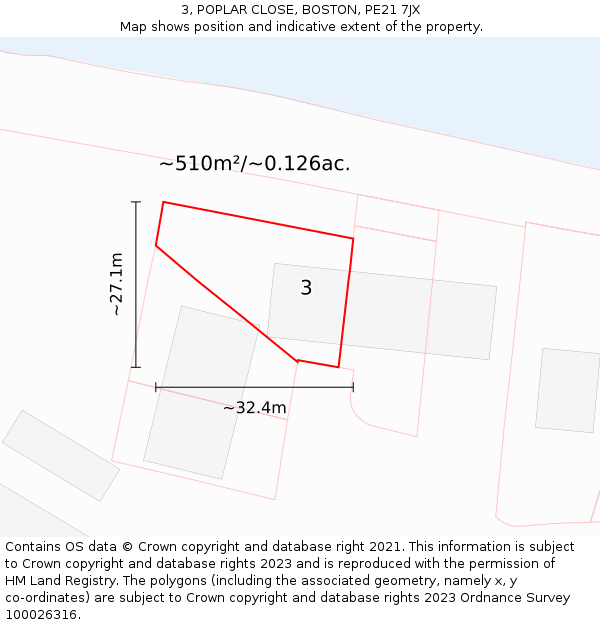 3, POPLAR CLOSE, BOSTON, PE21 7JX: Plot and title map