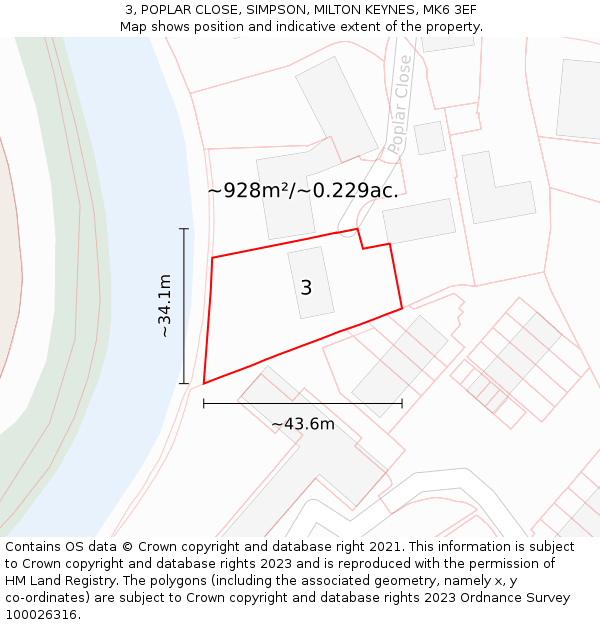 3, POPLAR CLOSE, SIMPSON, MILTON KEYNES, MK6 3EF: Plot and title map