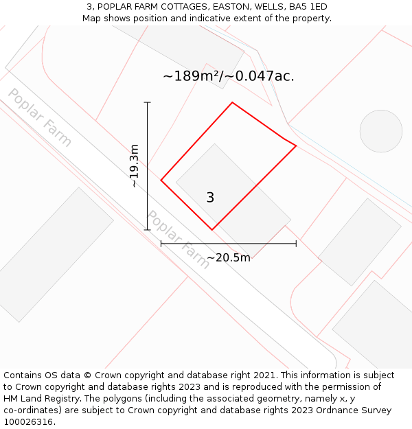 3, POPLAR FARM COTTAGES, EASTON, WELLS, BA5 1ED: Plot and title map