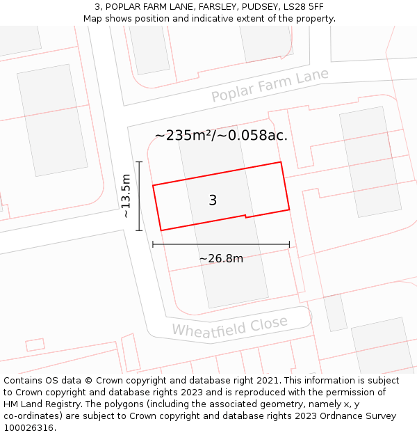 3, POPLAR FARM LANE, FARSLEY, PUDSEY, LS28 5FF: Plot and title map