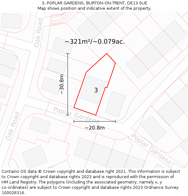 3, POPLAR GARDENS, BURTON-ON-TRENT, DE13 0UE: Plot and title map