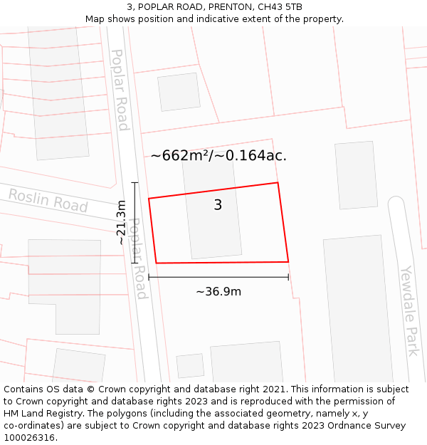 3, POPLAR ROAD, PRENTON, CH43 5TB: Plot and title map