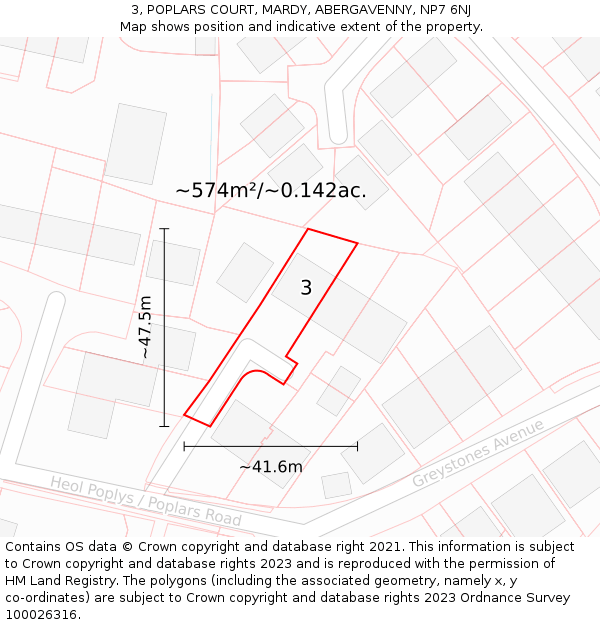 3, POPLARS COURT, MARDY, ABERGAVENNY, NP7 6NJ: Plot and title map