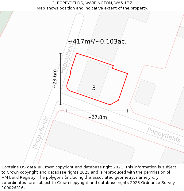 3, POPPYFIELDS, WARRINGTON, WA5 1BZ: Plot and title map