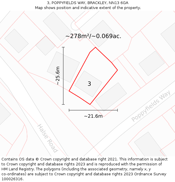 3, POPPYFIELDS WAY, BRACKLEY, NN13 6GA: Plot and title map