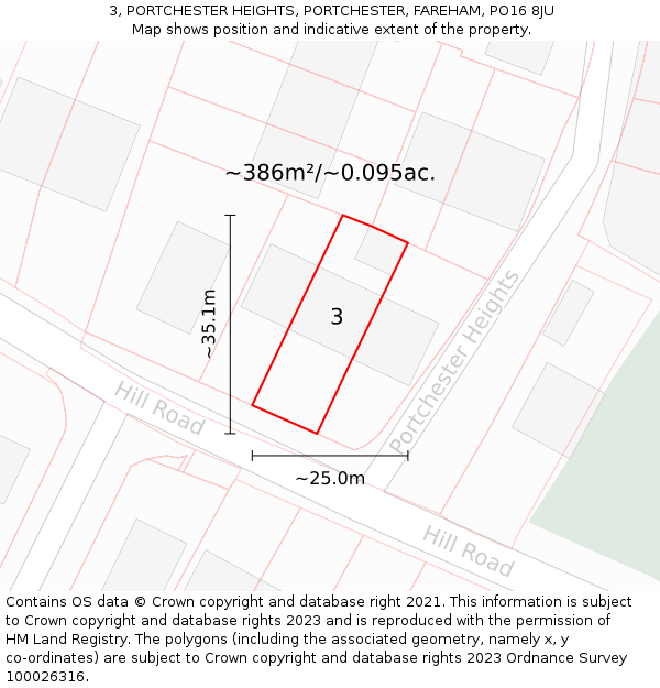 3, PORTCHESTER HEIGHTS, PORTCHESTER, FAREHAM, PO16 8JU: Plot and title map