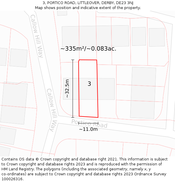 3, PORTICO ROAD, LITTLEOVER, DERBY, DE23 3NJ: Plot and title map