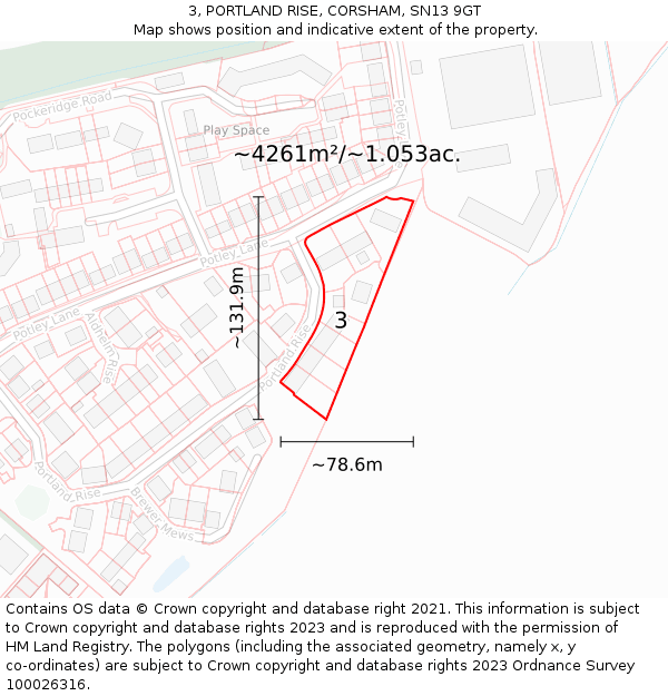 3, PORTLAND RISE, CORSHAM, SN13 9GT: Plot and title map