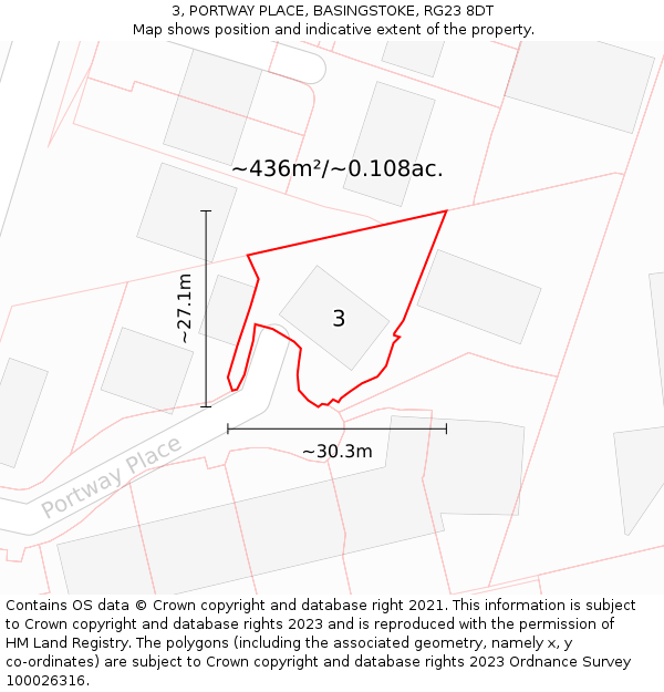 3, PORTWAY PLACE, BASINGSTOKE, RG23 8DT: Plot and title map