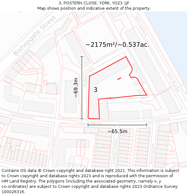 3, POSTERN CLOSE, YORK, YO23 1JF: Plot and title map