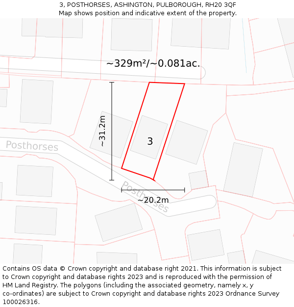 3, POSTHORSES, ASHINGTON, PULBOROUGH, RH20 3QF: Plot and title map
