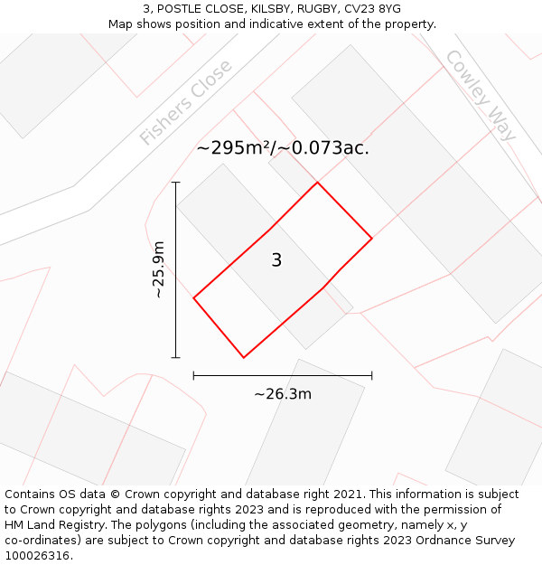 3, POSTLE CLOSE, KILSBY, RUGBY, CV23 8YG: Plot and title map