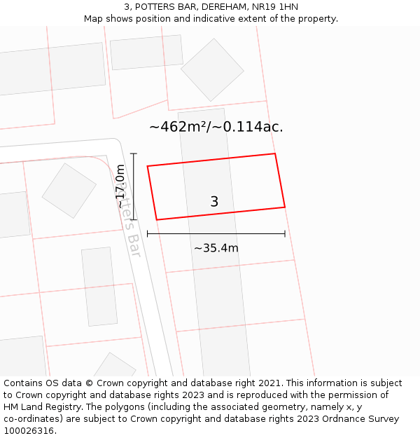 3, POTTERS BAR, DEREHAM, NR19 1HN: Plot and title map