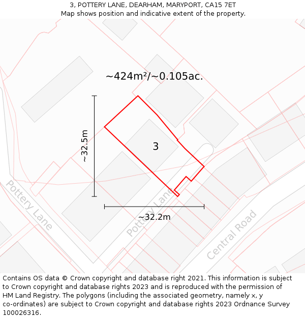 3, POTTERY LANE, DEARHAM, MARYPORT, CA15 7ET: Plot and title map