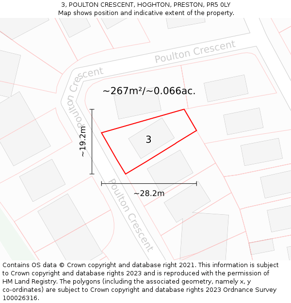 3, POULTON CRESCENT, HOGHTON, PRESTON, PR5 0LY: Plot and title map