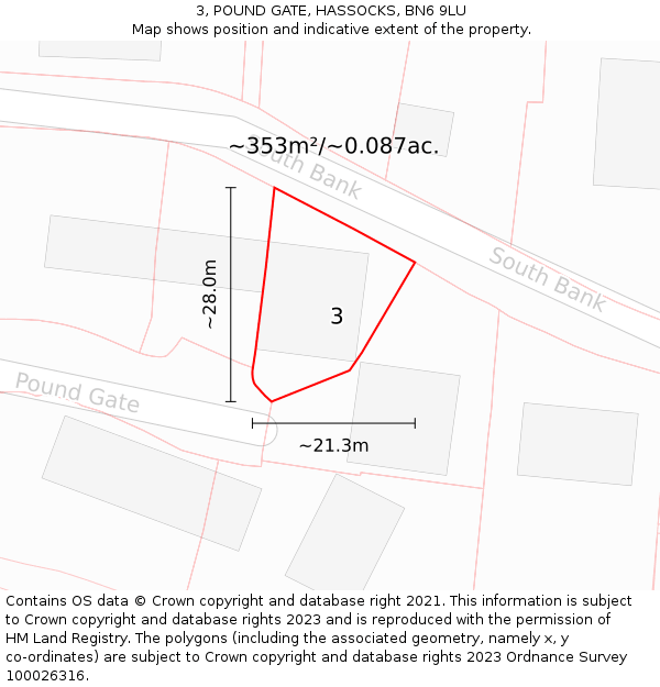 3, POUND GATE, HASSOCKS, BN6 9LU: Plot and title map