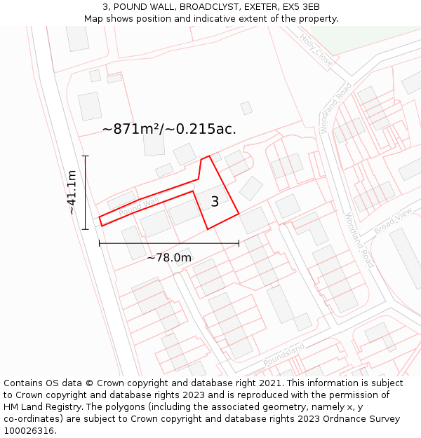 3, POUND WALL, BROADCLYST, EXETER, EX5 3EB: Plot and title map