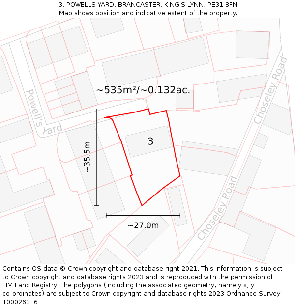 3, POWELLS YARD, BRANCASTER, KING'S LYNN, PE31 8FN: Plot and title map