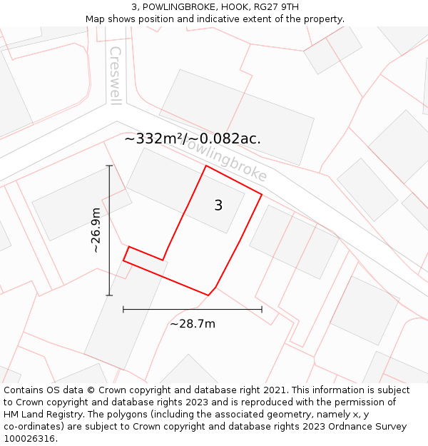 3, POWLINGBROKE, HOOK, RG27 9TH: Plot and title map