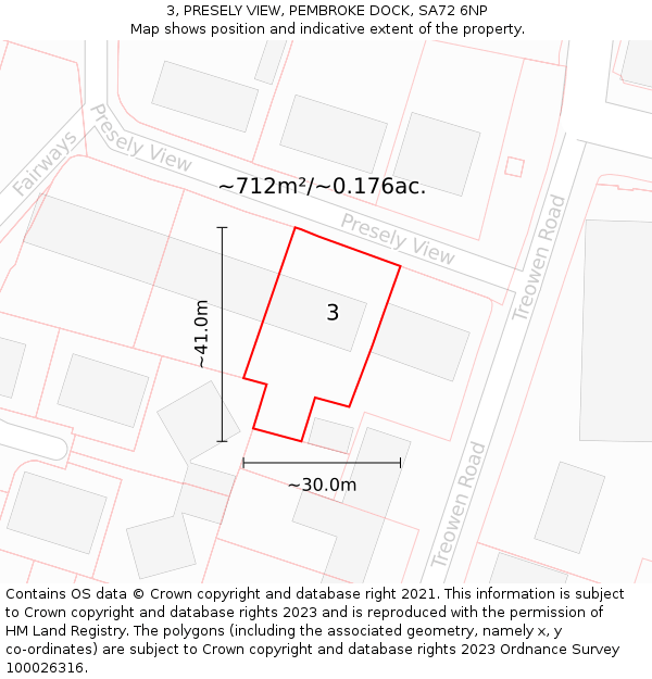 3, PRESELY VIEW, PEMBROKE DOCK, SA72 6NP: Plot and title map