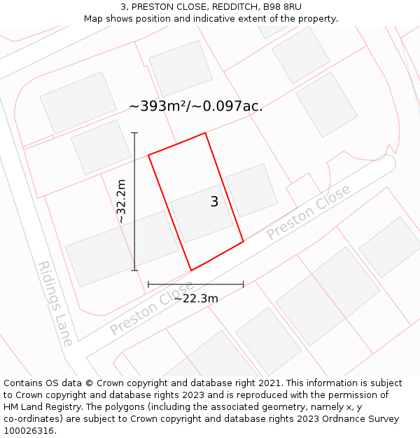 3, PRESTON CLOSE, REDDITCH, B98 8RU: Plot and title map