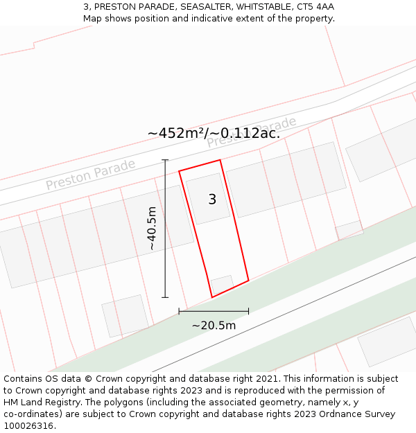 3, PRESTON PARADE, SEASALTER, WHITSTABLE, CT5 4AA: Plot and title map