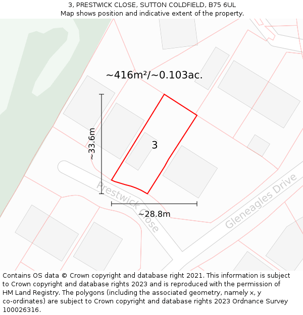 3, PRESTWICK CLOSE, SUTTON COLDFIELD, B75 6UL: Plot and title map