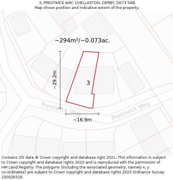 3, PRESTWICK WAY, CHELLASTON, DERBY, DE73 5AB: Plot and title map