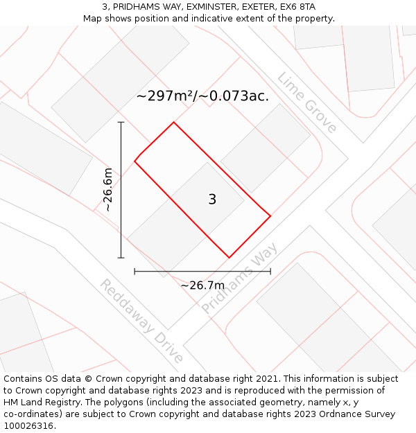 3, PRIDHAMS WAY, EXMINSTER, EXETER, EX6 8TA: Plot and title map